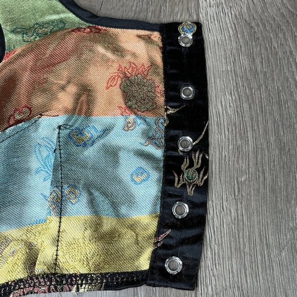 Shein Bustier Womens M Black Metalic Satin Chinese Dragons Lace Up Bra Top Tank - Picture 9 of 10